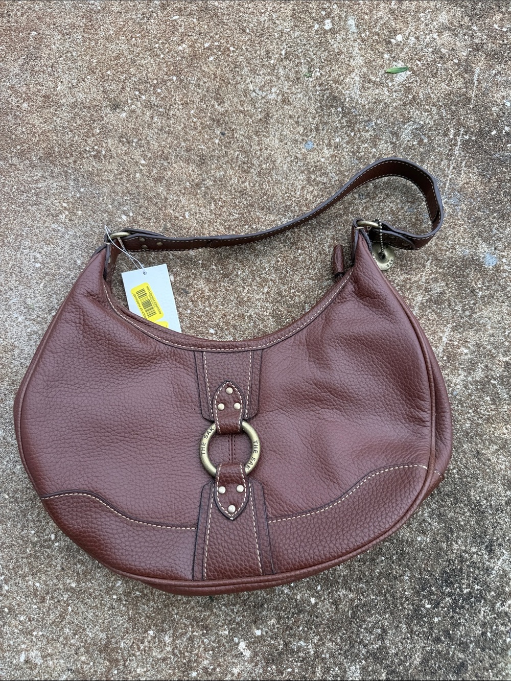 The Sak Brown Leather Hobo Shoulder Bag with Brass Ring Accent. NEW